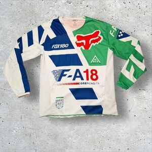 Fox Racing 180 F-A18 Motocross Jersey Men’s Size L Green Blue White MX MTB